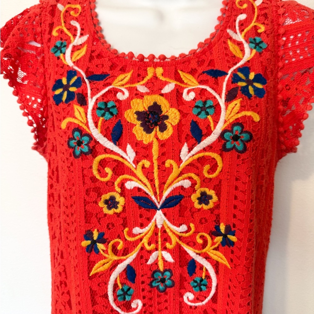 Eyelash Couture Orange Embroidered Lace Dress Juniors Medium